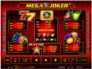 MEGA JOKER Paytable