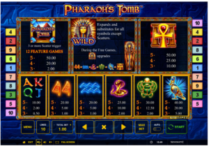 Pharaoh s Tomb Slot Novomatic ll Paytable