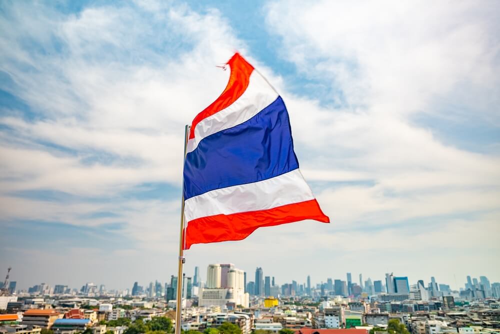 Close,Up,Of,Thailand,Flag,Waving,In,Wind,In,Front